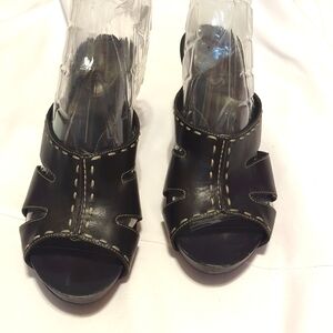 Clark's Artisan Black Leather Strappy Mules Clogs Size 9M